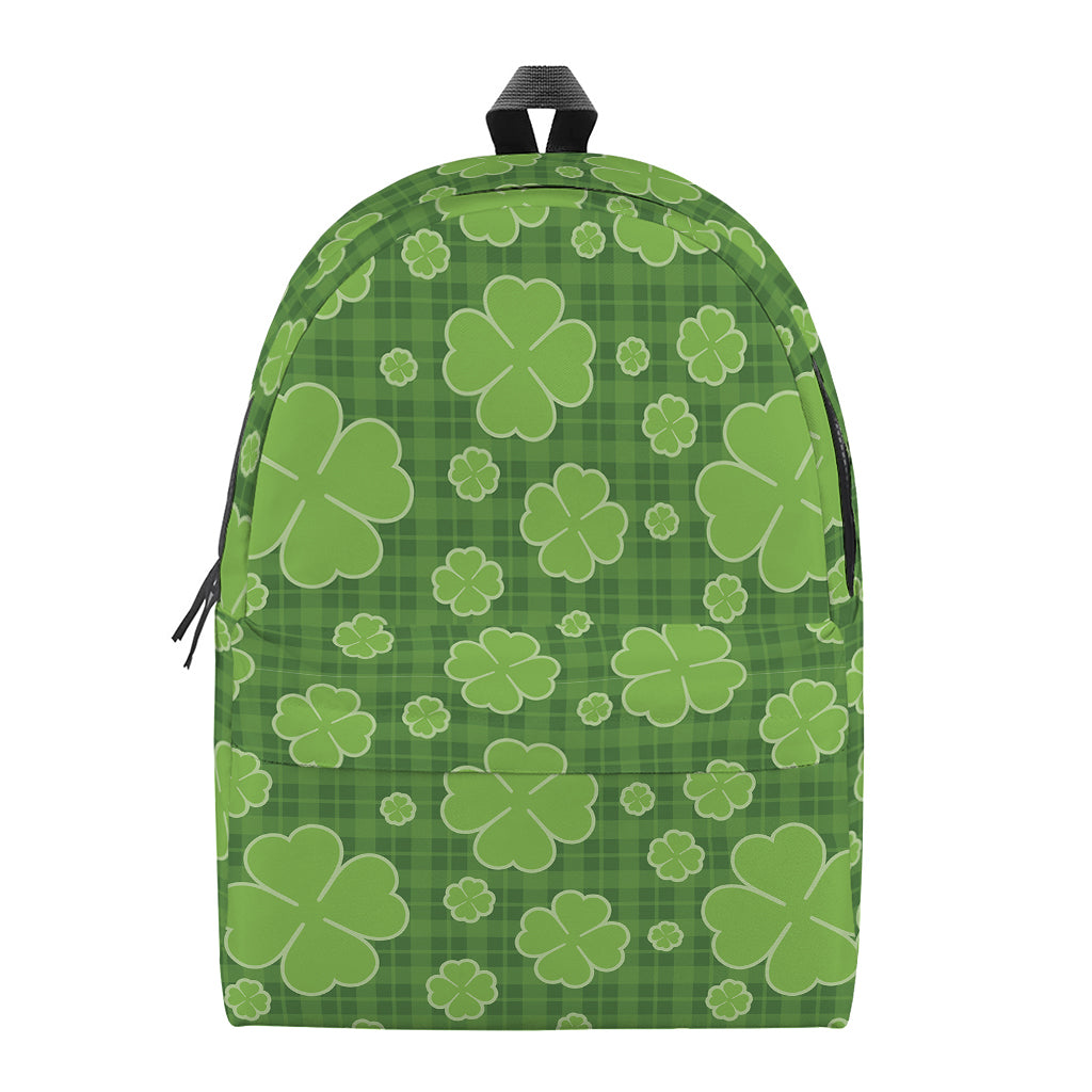 Green Shamrock Plaid Pattern Print Backpack