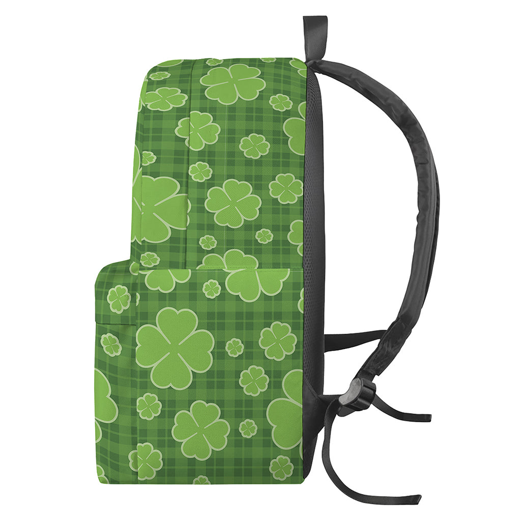 Green Shamrock Plaid Pattern Print Backpack