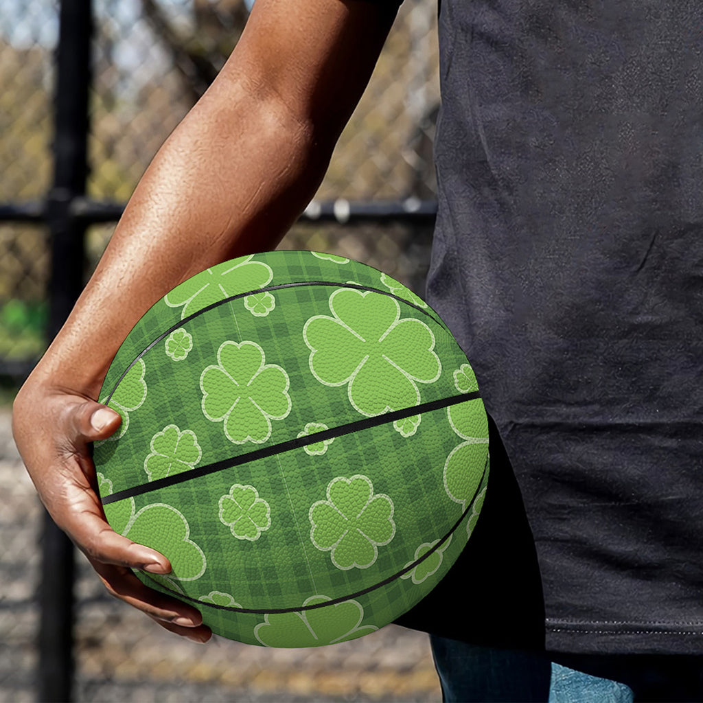 Green Shamrock Plaid Pattern Print Basketball