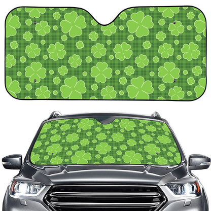 Green Shamrock Plaid Pattern Print Car Windshield Sun Shade