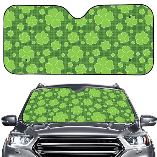 Green Shamrock Plaid Pattern Print Car Windshield Sun Shade