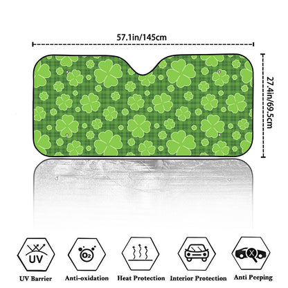 Green Shamrock Plaid Pattern Print Car Windshield Sun Shade