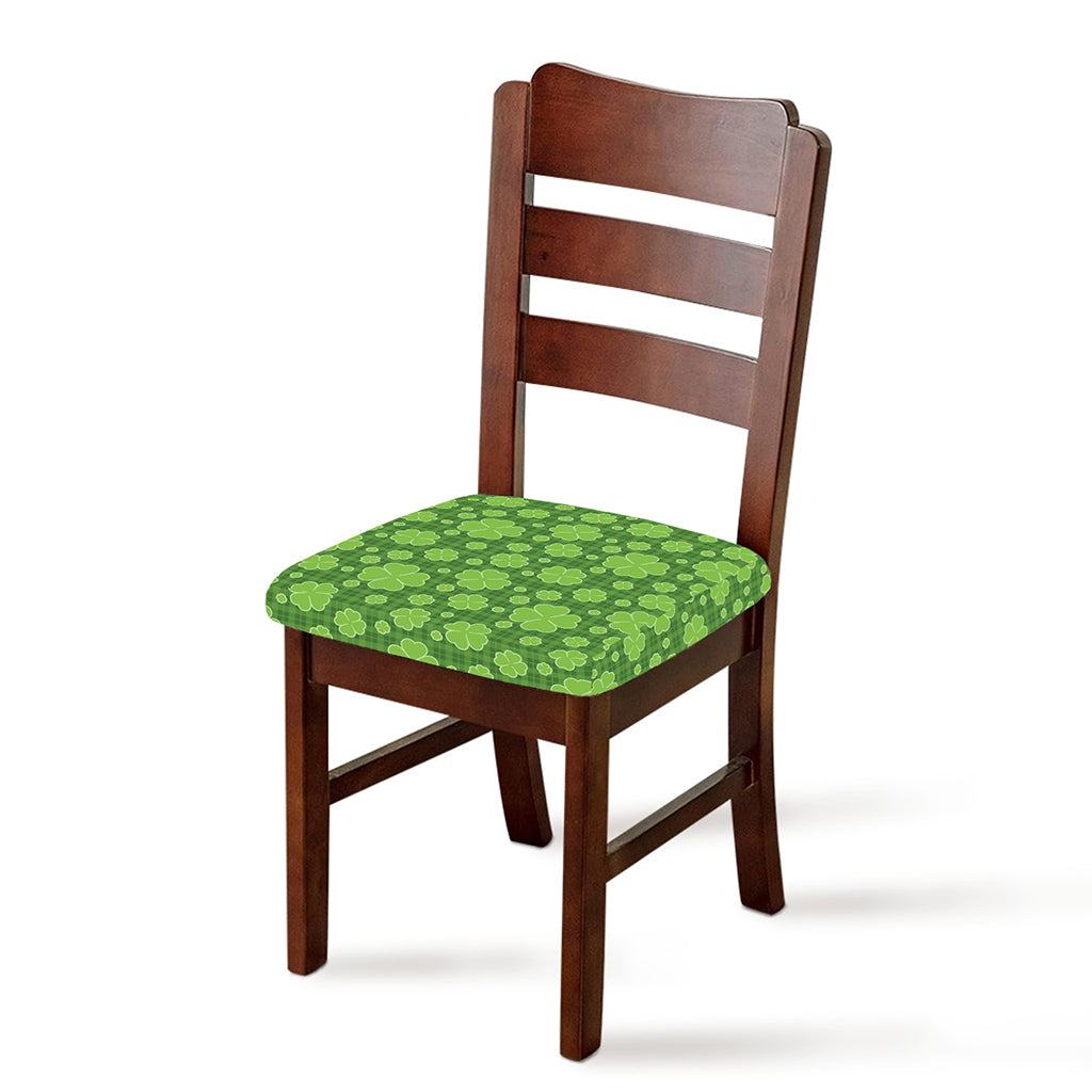 Green Shamrock Plaid Pattern Print Chair Cushion Cover