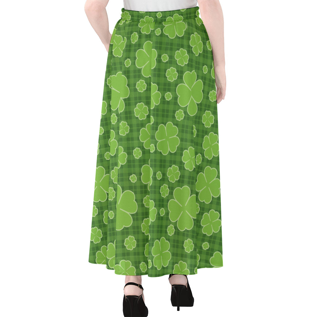 Green Shamrock Plaid Pattern Print Chiffon Maxi Skirt