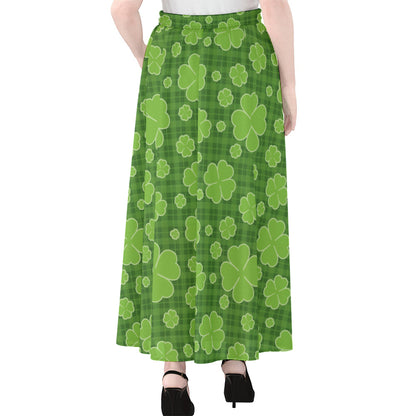 Green Shamrock Plaid Pattern Print Chiffon Maxi Skirt