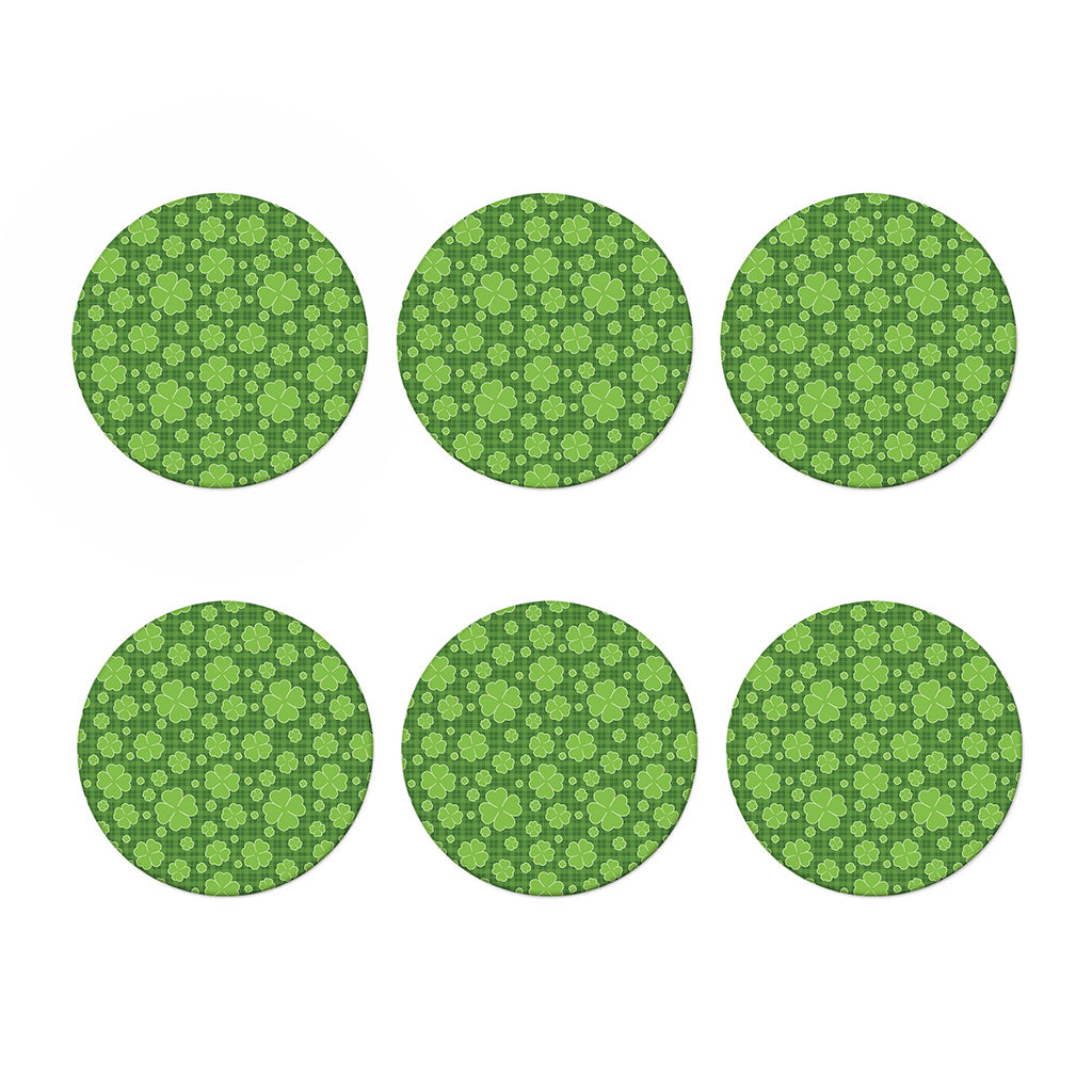 Green Shamrock Plaid Pattern Print Coaster Set