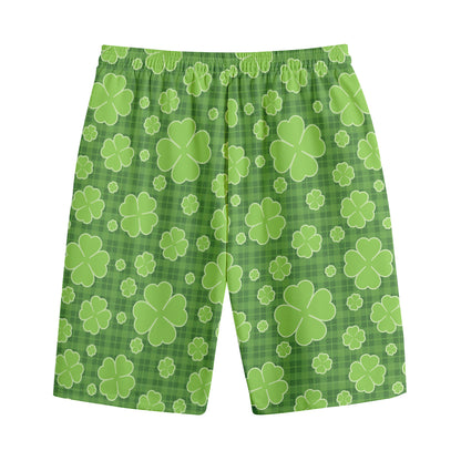 Green Shamrock Plaid Pattern Print Cotton Shorts
