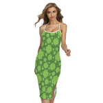 Green Shamrock Plaid Pattern Print Cross Back Cami Dress