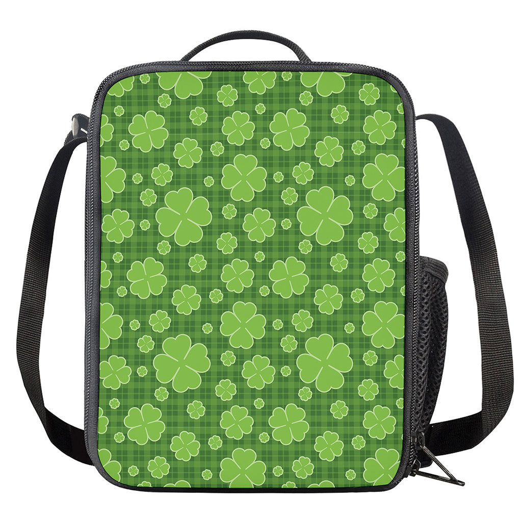 Green Shamrock Plaid Pattern Print Crossbody Lunch Bag