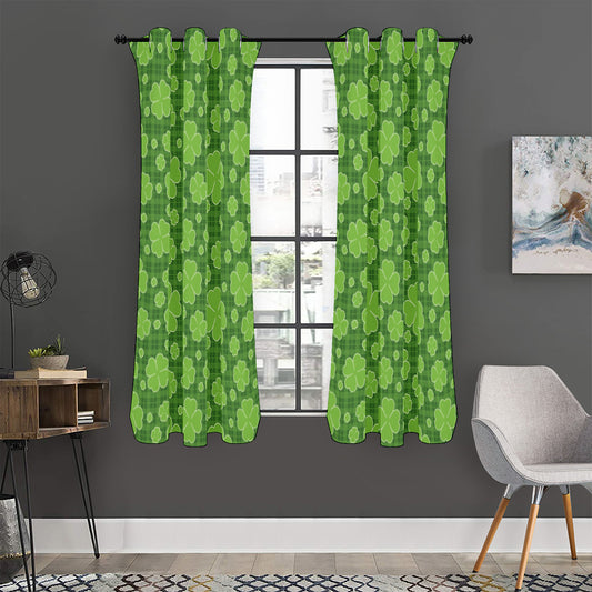 Green Shamrock Plaid Pattern Print Curtain