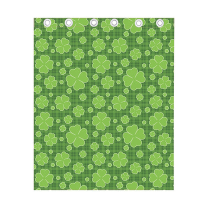 Green Shamrock Plaid Pattern Print Curtain