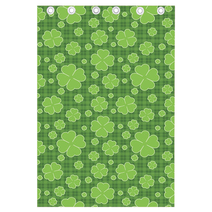 Green Shamrock Plaid Pattern Print Curtain
