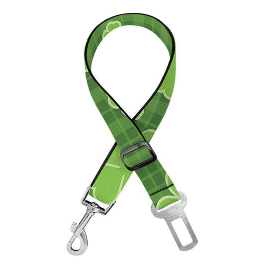 Green Shamrock Plaid Pattern Print Dog Seat Belt