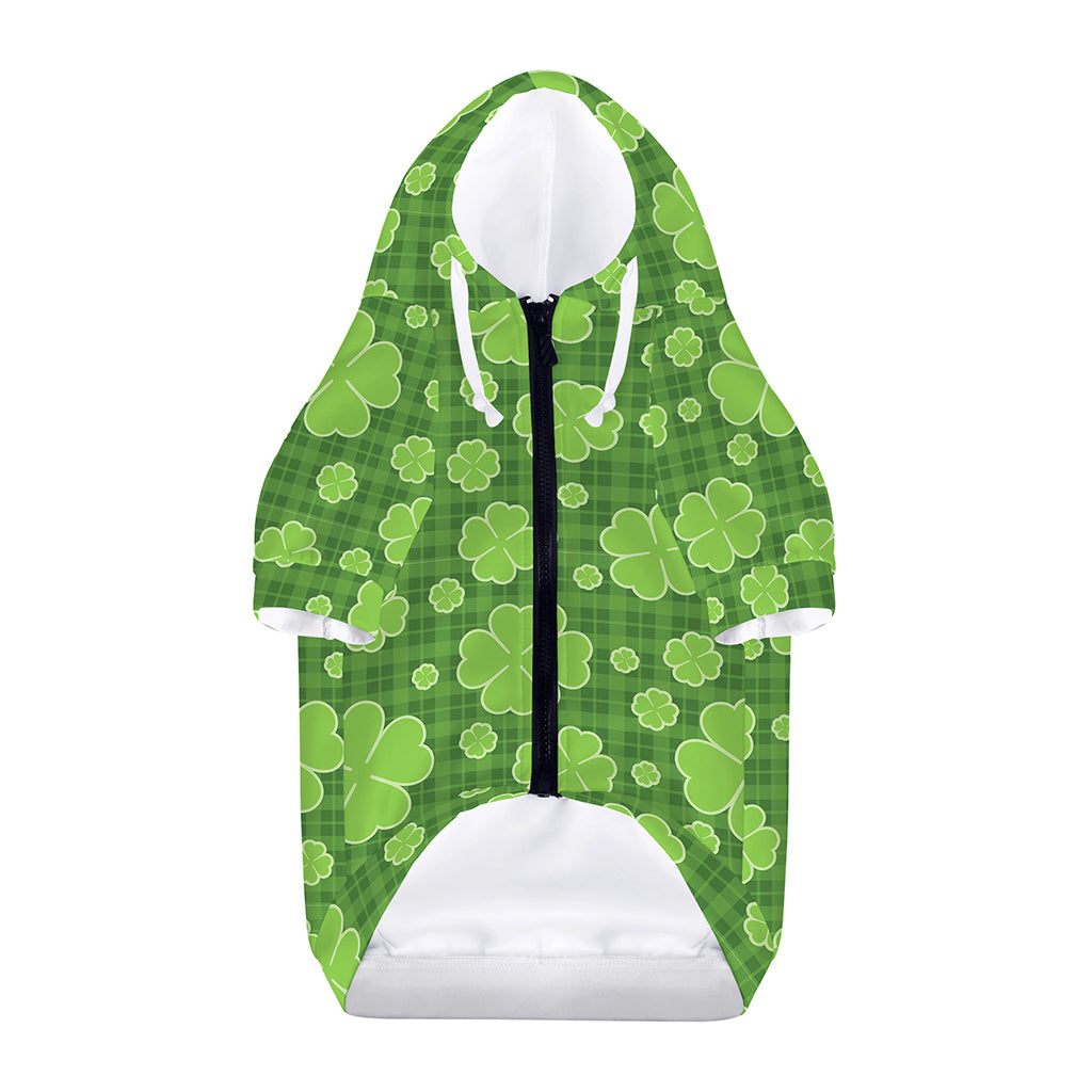 Green Shamrock Plaid Pattern Print Dog Zip Up Hoodie