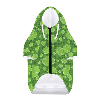 Green Shamrock Plaid Pattern Print Dog Zip Up Hoodie