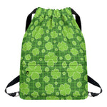 Green Shamrock Plaid Pattern Print Drawstring Backpack