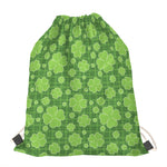 Green Shamrock Plaid Pattern Print Drawstring Bag