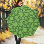 Green Shamrock Plaid Pattern Print Foldable Umbrella