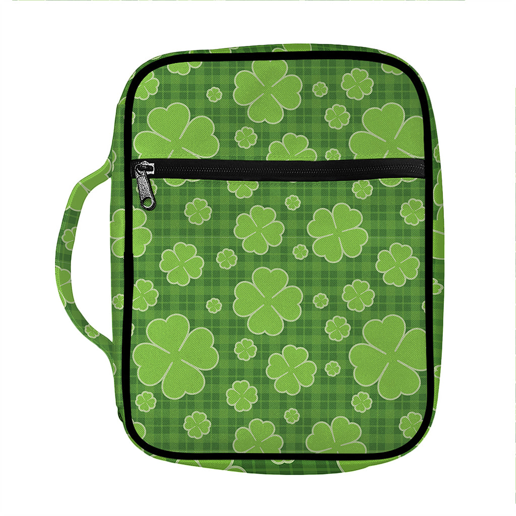 Green Shamrock Plaid Pattern Print Front Pocket Bible Bag