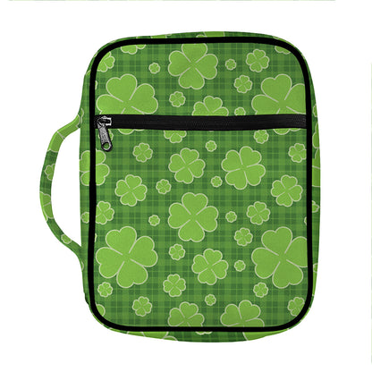 Green Shamrock Plaid Pattern Print Front Pocket Bible Bag