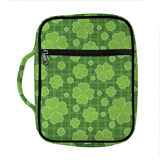 Green Shamrock Plaid Pattern Print Front Pocket Bible Bag