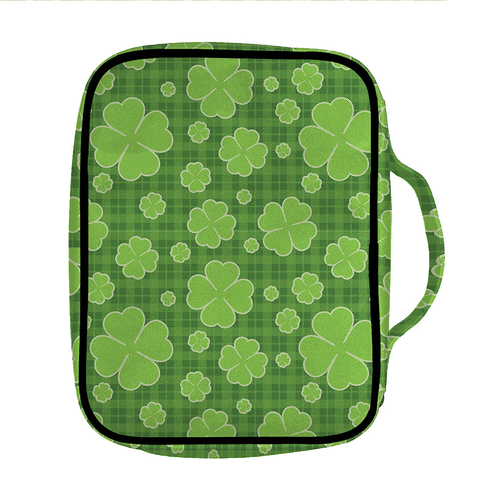 Green Shamrock Plaid Pattern Print Front Pocket Bible Bag