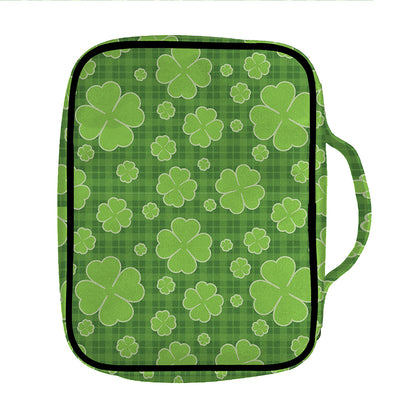 Green Shamrock Plaid Pattern Print Front Pocket Bible Bag
