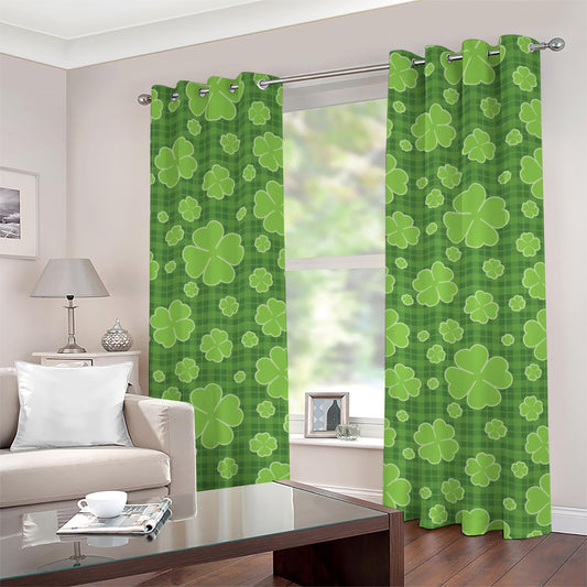 Green Shamrock Plaid Pattern Print Grommet Curtains