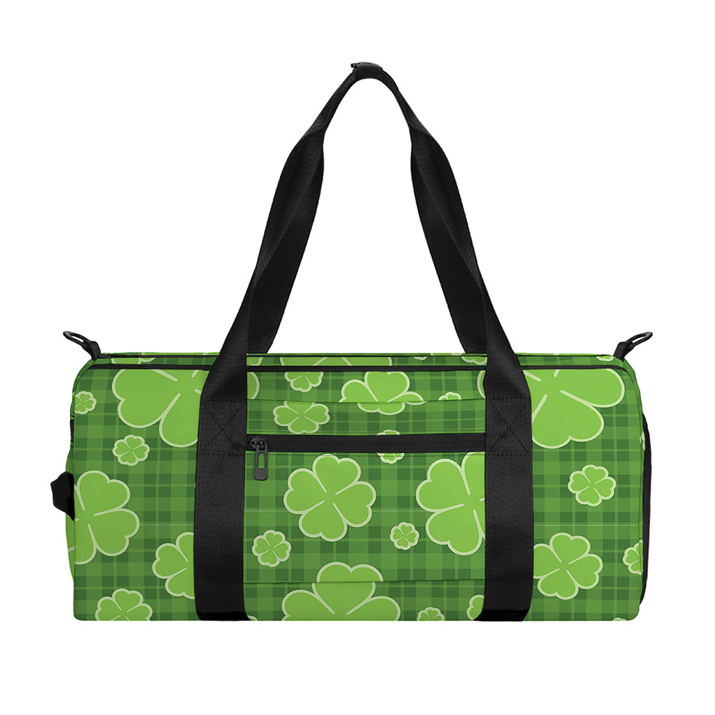 Green Shamrock Plaid Pattern Print Gym Bag