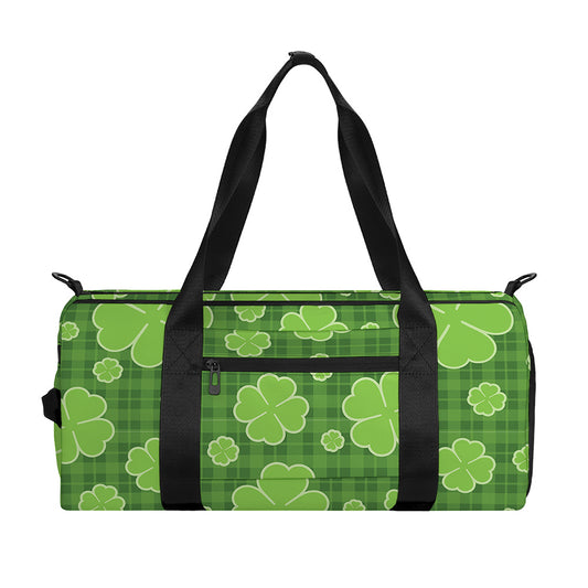 Green Shamrock Plaid Pattern Print Gym Bag