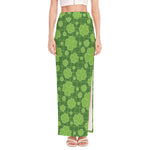Green Shamrock Plaid Pattern Print High Slit Maxi Skirt