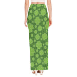 Green Shamrock Plaid Pattern Print High Slit Maxi Skirt