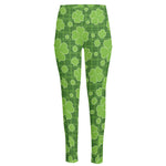 Green Shamrock Plaid Pattern Print High-Waisted Pocket Leggings