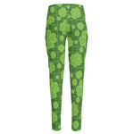 Green Shamrock Plaid Pattern Print High-Waisted Pocket Leggings