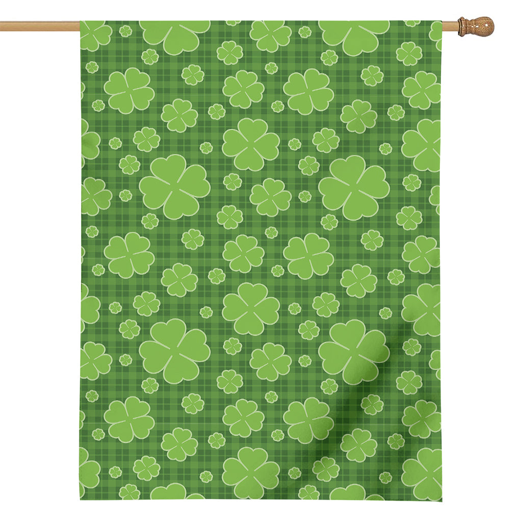 Green Shamrock Plaid Pattern Print House Flag