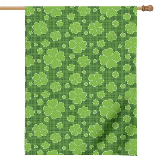 Green Shamrock Plaid Pattern Print House Flag