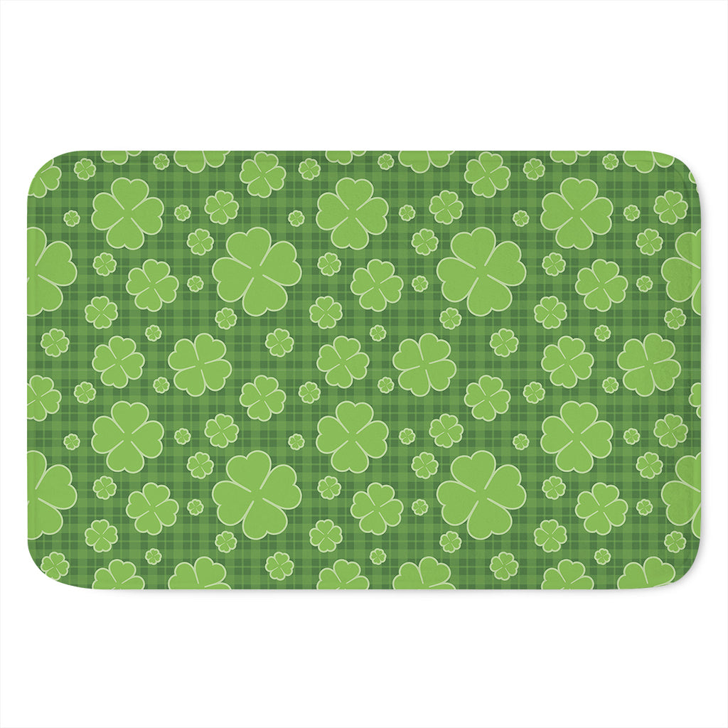 Green Shamrock Plaid Pattern Print Indoor Door Mat