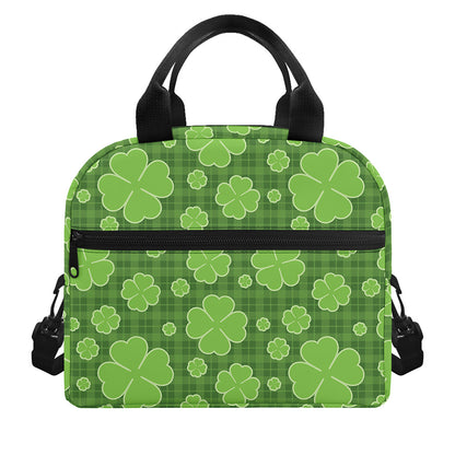 Green Shamrock Plaid Pattern Print Insulated Lunch Bag
