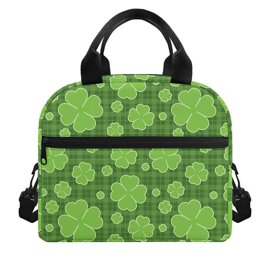 Green Shamrock Plaid Pattern Print Insulated Lunch Bag