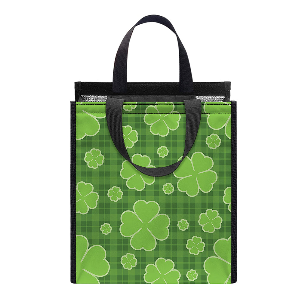 Green Shamrock Plaid Pattern Print Insulated Lunch Tote