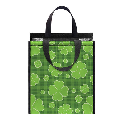Green Shamrock Plaid Pattern Print Insulated Lunch Tote