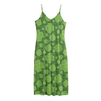 Green Shamrock Plaid Pattern Print Jersey Midi Cami Dress