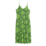 Green Shamrock Plaid Pattern Print Jersey Midi Cami Dress