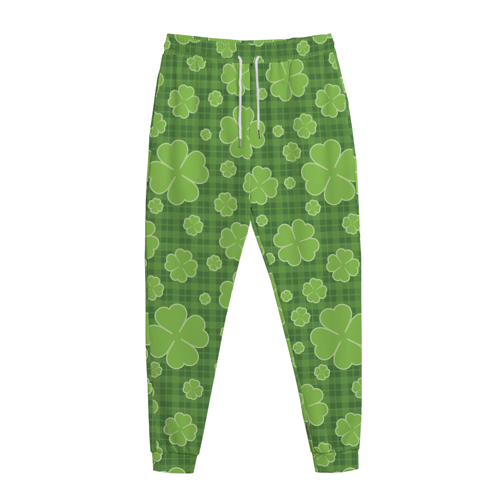 Green Shamrock Plaid Pattern Print Jogger Pants