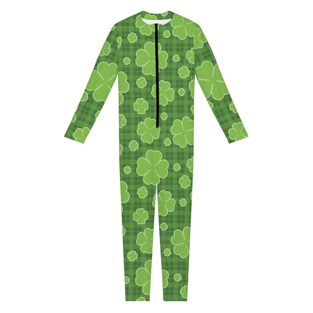 Green Shamrock Plaid Pattern Print Jumpsuit