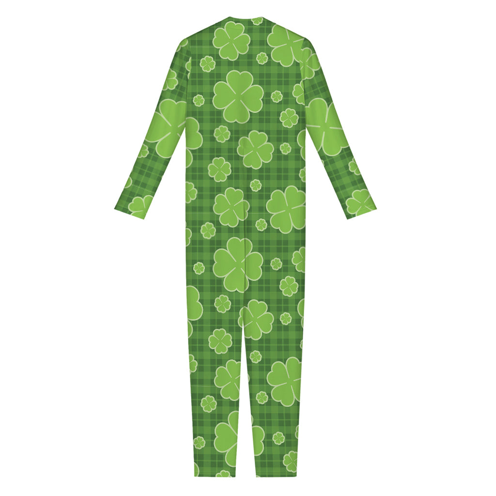 Green Shamrock Plaid Pattern Print Jumpsuit