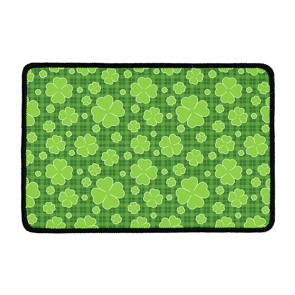 Green Shamrock Plaid Pattern Print Kitchen Mat