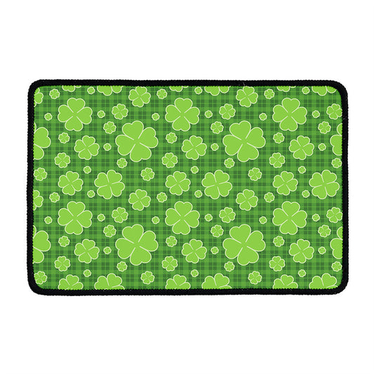 Green Shamrock Plaid Pattern Print Kitchen Mat