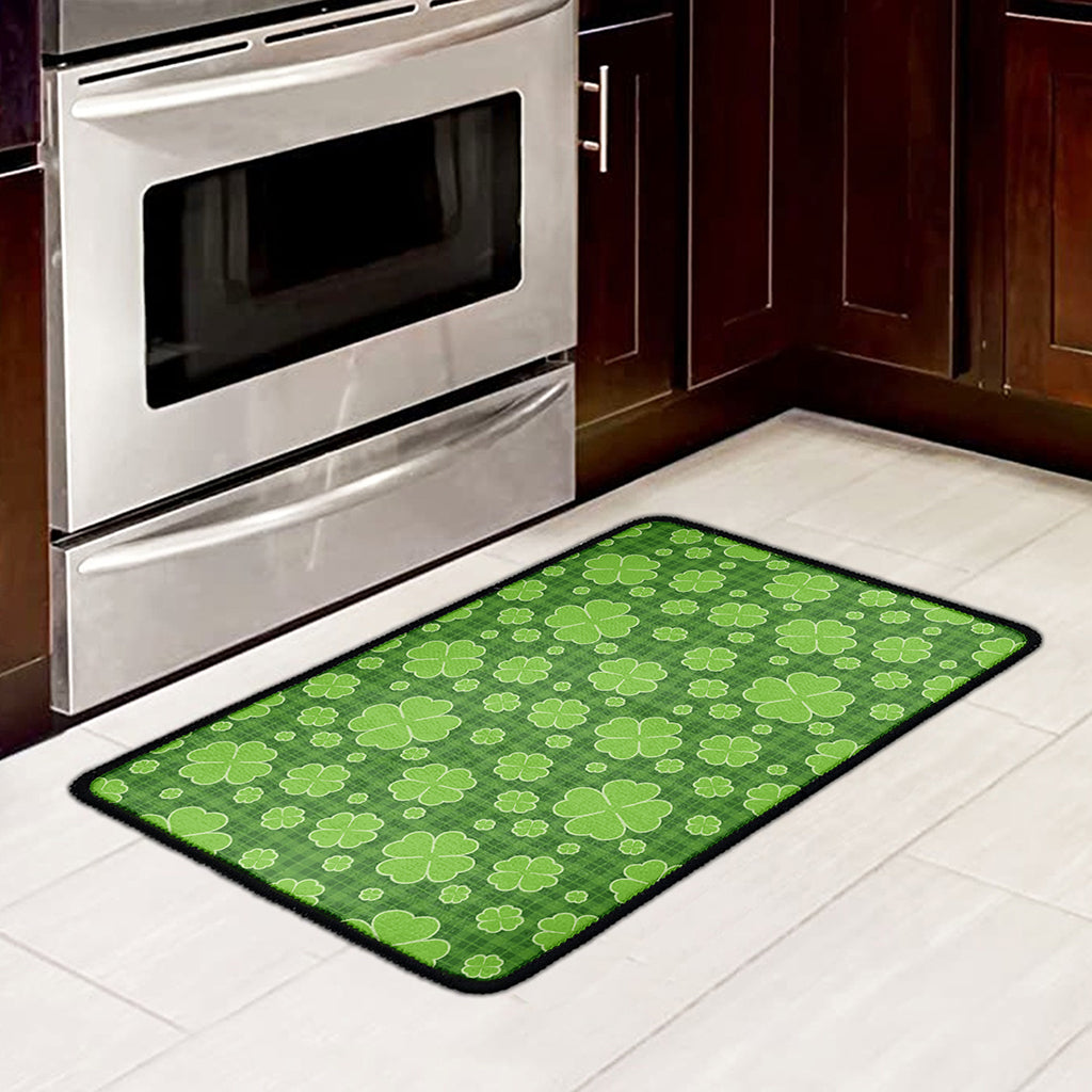 Green Shamrock Plaid Pattern Print Kitchen Mat