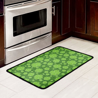 Green Shamrock Plaid Pattern Print Kitchen Mat